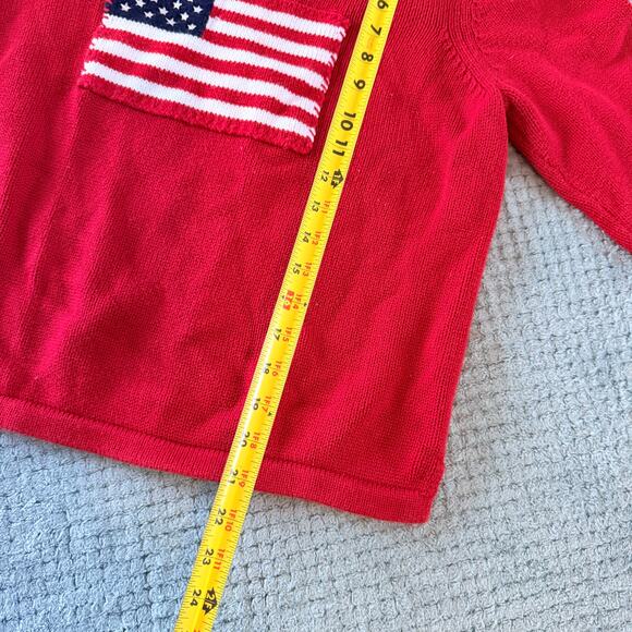 vintage red american flag classic preppty crewneck sweater long slv L pullover - Picture 5 of 5